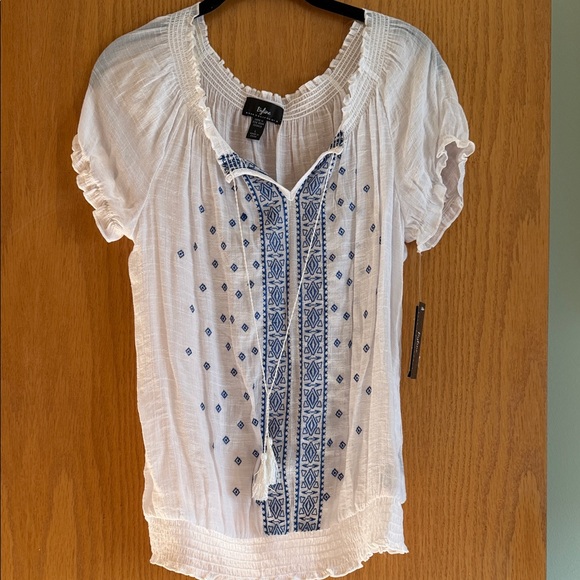 Style & Co. Tops - Byline White Blouse with Blue Embroidery NWT